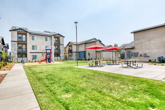 Courtyard lawn with walking paths