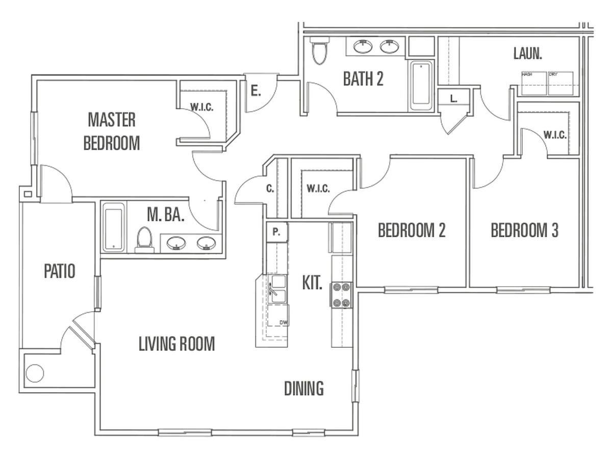 Floor plan for the Portofino three-bedroom with detached garage, Plan E1